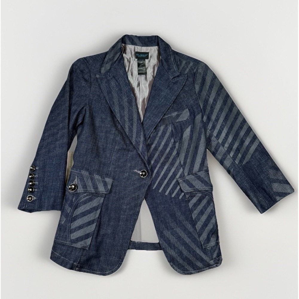 VTG Custo Barcelona Denim Jacket Blazer Womens Size 40 US 8 Art To Wear Y2K Blue - Picture 1 of 9